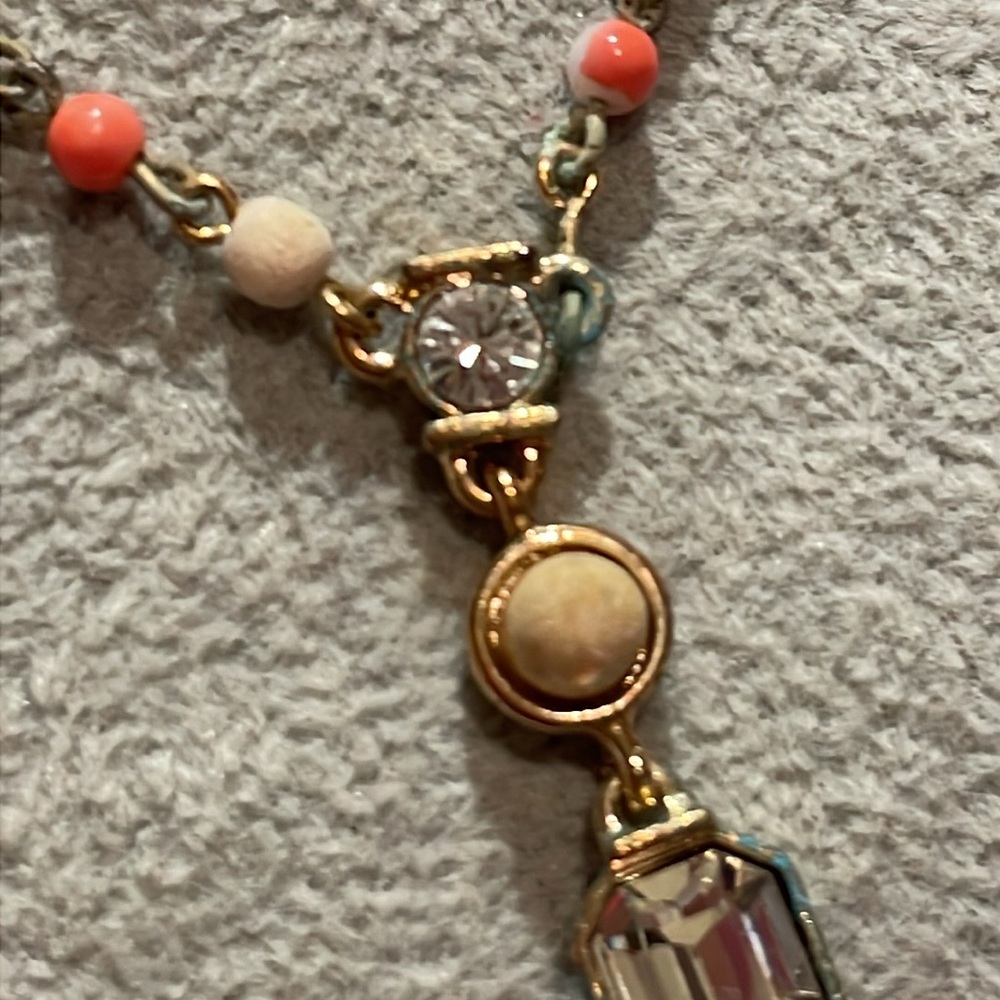 Vintage Givenchy Gold and Coral Beaded Necklace Help Rescue Me - Picture 2 of 9